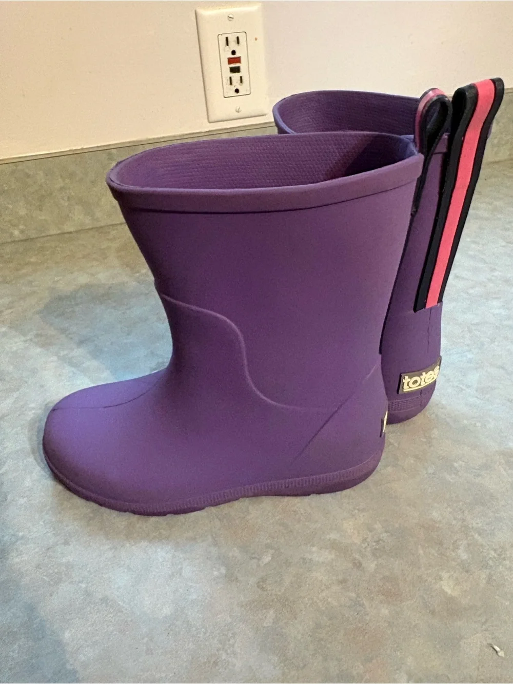 totes Kids Purple Rain Boots with Pink Pull Tabs